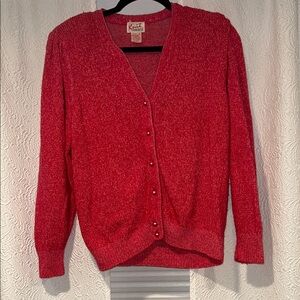 Knit Concepts 80s Vintage Vibrant Red Silk Angora and Lambswool Women's Cardigan